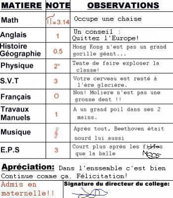 voici mon bultin de note !